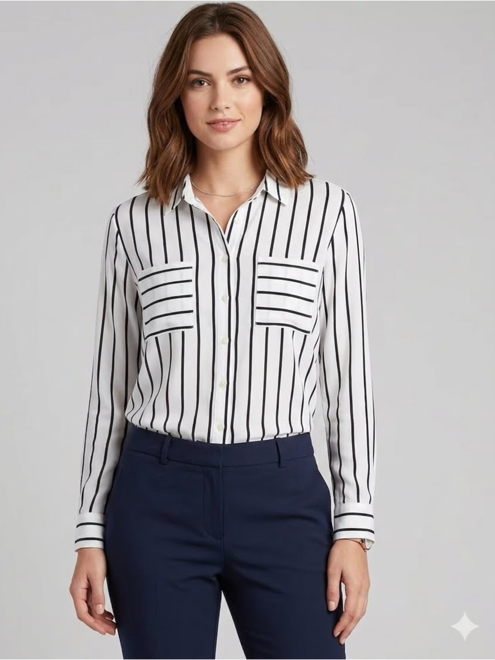 Forever 21 Contemporary Black and White Striped Button-Up Shirt Medium